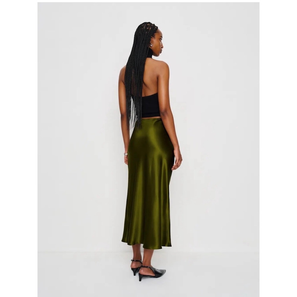 Reformation Layla silk midi skirt moss garden green size 0